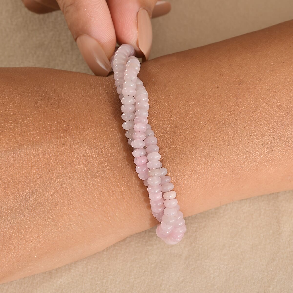 Galilea Rose Quartz 80.00 ctw Beaded 2 Row Bracelet in Stainless Steel (7.25 In) image number 2