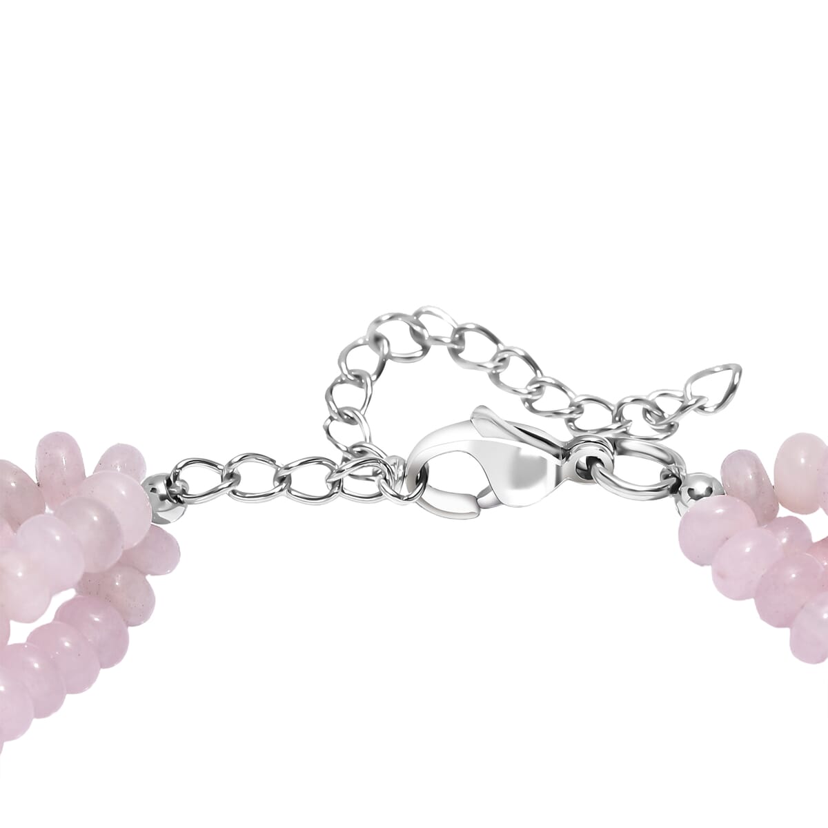 Galilea Rose Quartz 80.00 ctw Beaded 2 Row Bracelet in Stainless Steel (7.25 In) image number 3