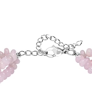 Galilea Rose Quartz 80.00 ctw Beaded 2 Row Bracelet in Stainless Steel (7.25 In)