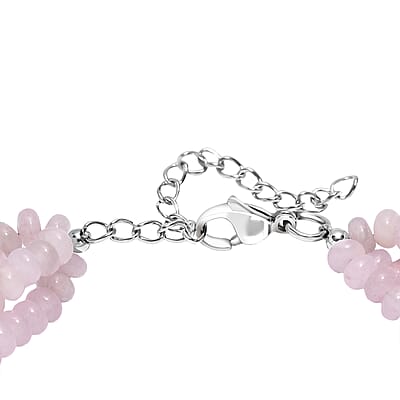 Galilea Rose Quartz 80.00 ctw Beaded 2 Row Bracelet in Stainless Steel (7.25 In)