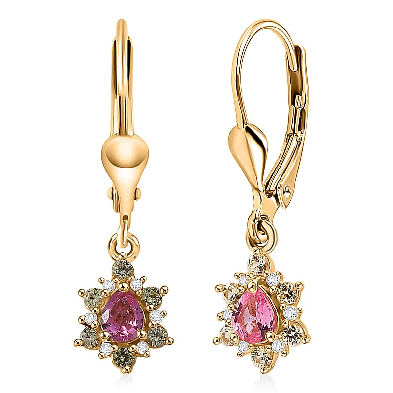 D'Joy Premium Mahenge Spinel and Multi Gemstone 0.55 ctw Drop Earrings in 18K Vermeil YG Over Sterling Silver