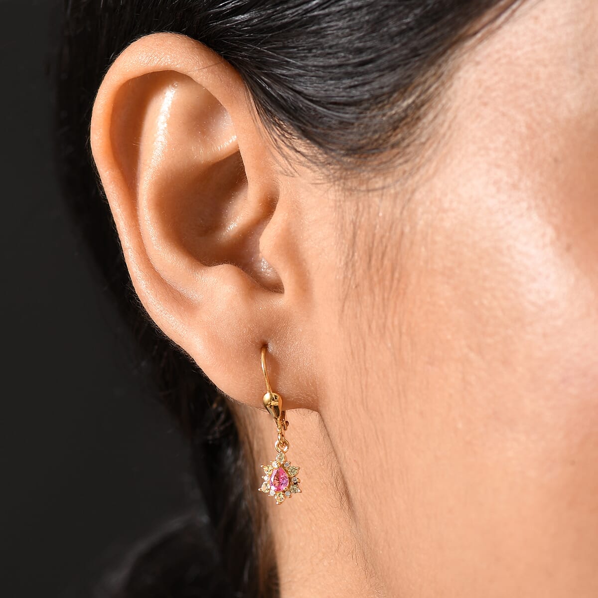 D’Joy Premium Mahenge Spinel and Multi Gemstone 0.55 ctw Lever Back Earrings in 18K Vermeil YG Over Sterling Silver image number 2