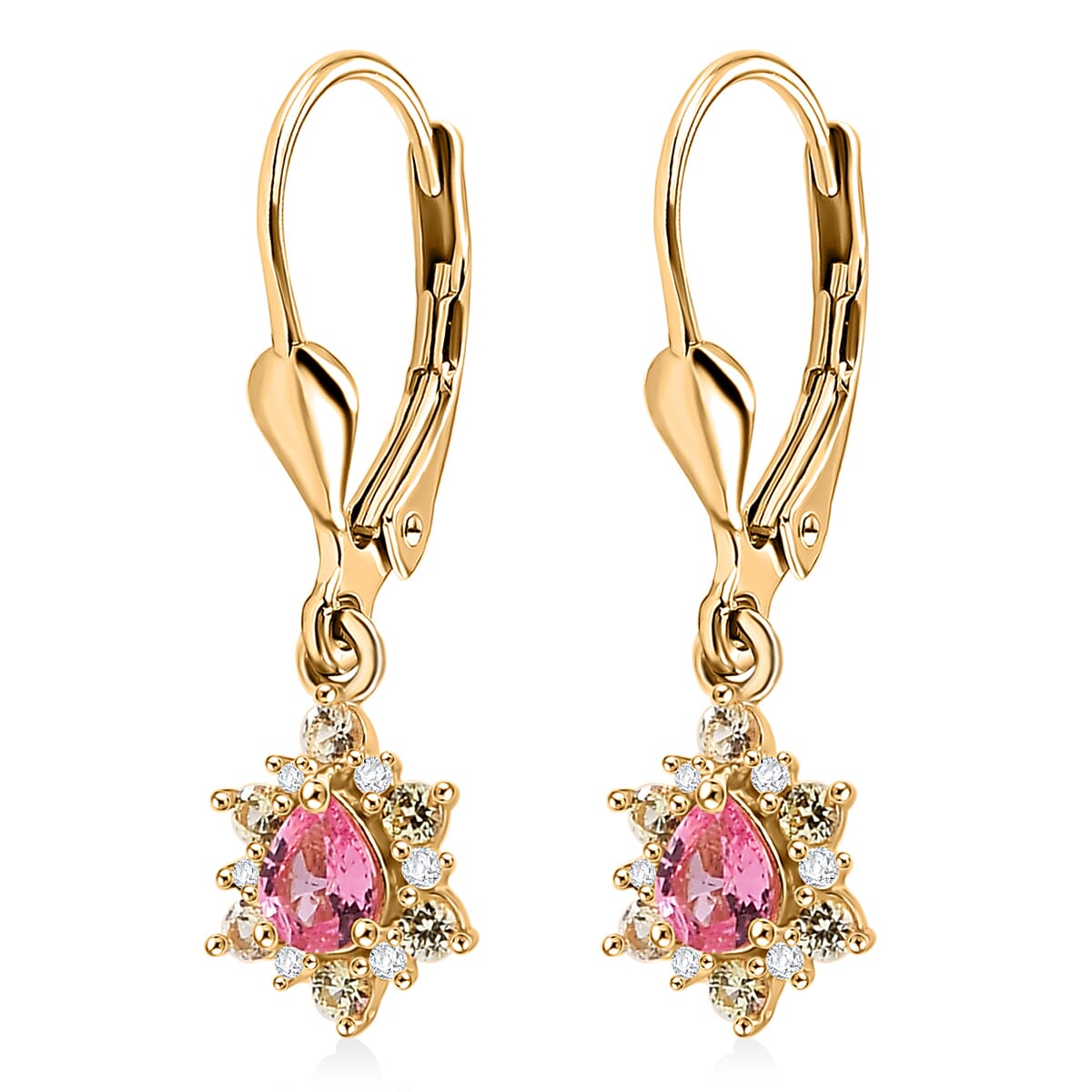 D’Joy Premium Mahenge Spinel and Multi Gemstone 0.55 ctw Lever Back Earrings in 18K Vermeil YG Over Sterling Silver image number 3