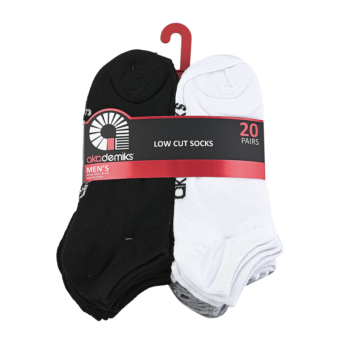 Closeout Spoiled Angel 20 Pairs Men's Low Cut Socks -Black/Gray/White (Sizes 10-13) image number 1