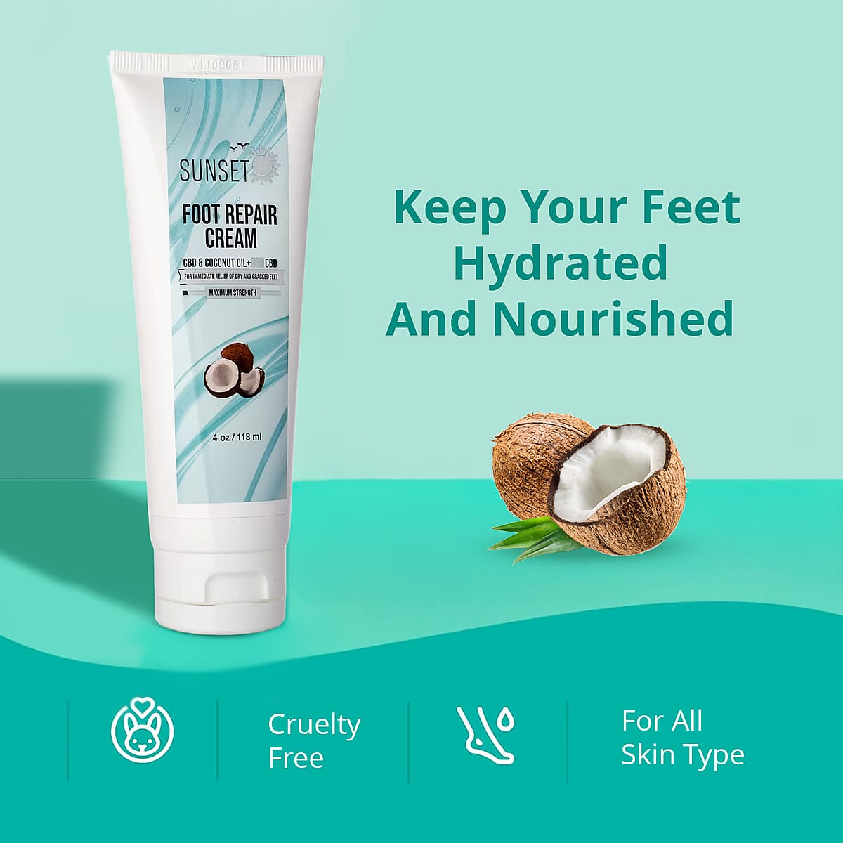 Sunset CBD Infused Foot Repair Cream 500MG (4oz) image number 3