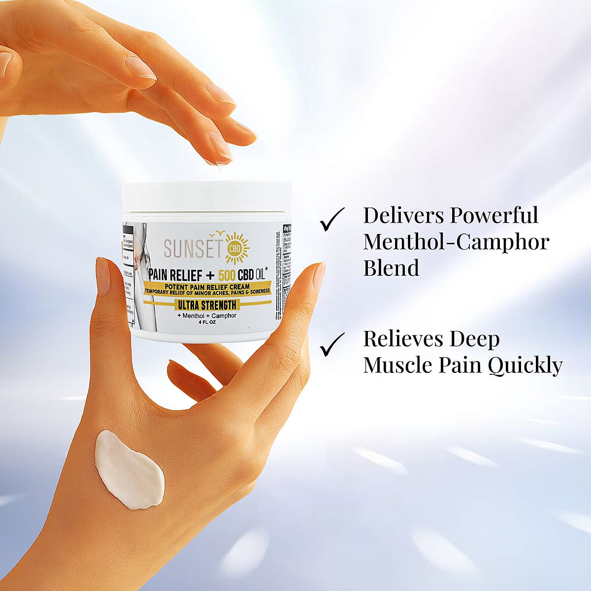 Sunset CBD Gold Menthol Pain Relief Cream + Menthol & Camphor 500MG | 4oz image number 4