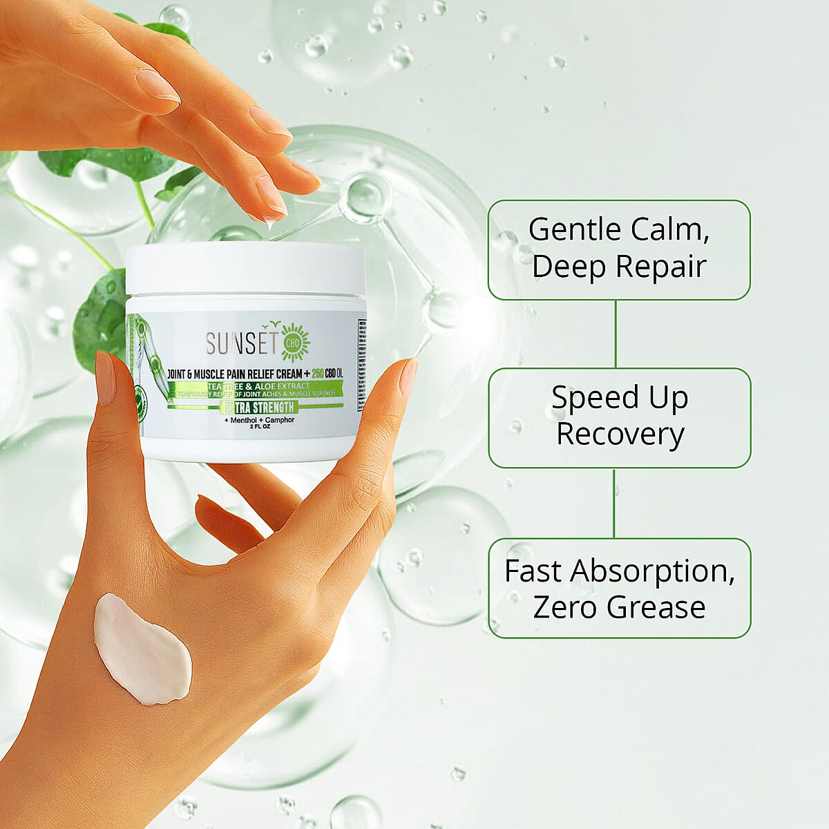 Sunset CBD Green Tea Tree Pain Relief Cream + Tea Tree & Aloe 500MG | 4oz image number 4