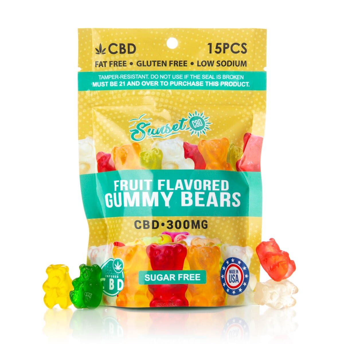 Sunset CBD Sugar Free Bear Gummies 300MG | 15pcs image number 0