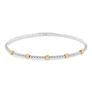 Modani Closeout Deal 14K White and Yellow Gold Natural Yellow and White Diamond (SI) Bangle Bracelet (6.75 In) (4.35 g) 0.90 ctw