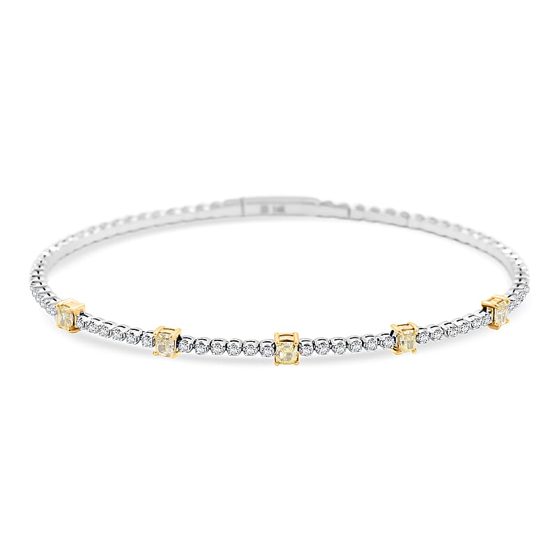 Modani Closeout Deal 14K White and Yellow Gold Natural Yellow and White Diamond (SI) Bangle Bracelet (6.75 In) (4.35 g) 0.90 ctw