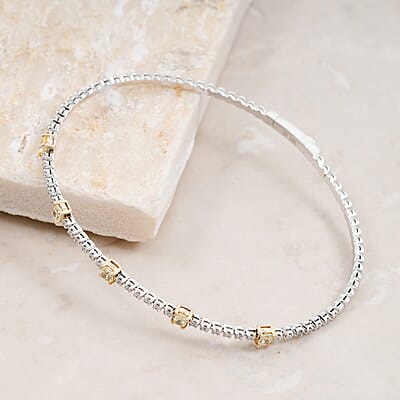 Modani Closeout Deal 14K White and Yellow Gold Natural Yellow and White Diamond (SI) Bangle Bracelet (6.75 In) (4.35 g) 0.90 ctw