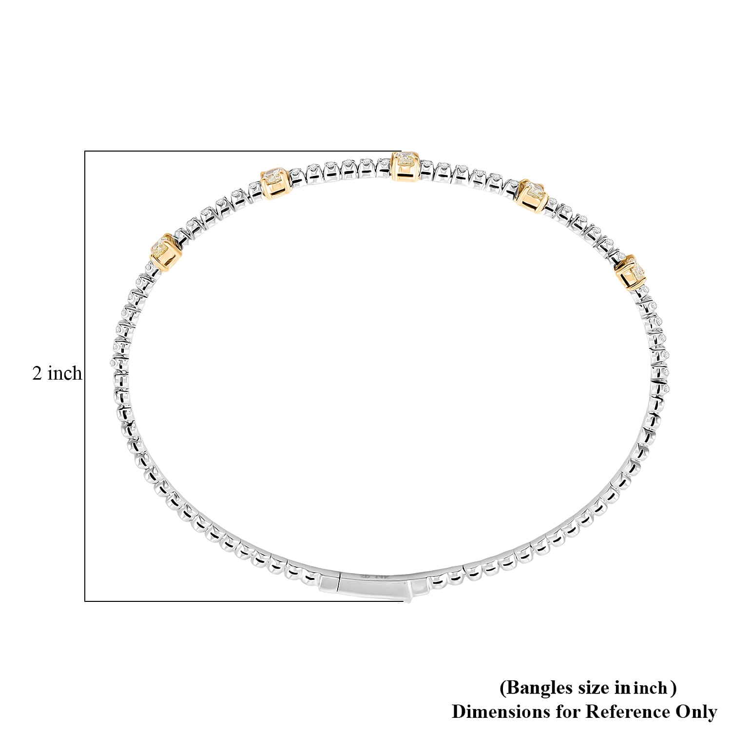 Modani Closeout Deal 14K White and Yellow Gold Natural Yellow and White Diamond (SI) Bangle Bracelet (6.75 In) (4.35 g) 0.90 ctw