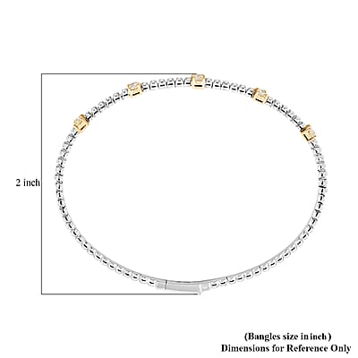 Modani Closeout Deal 14K White and Yellow Gold Natural Yellow and White Diamond (SI) Bangle Bracelet (6.75 In) (4.35 g) 0.90 ctw