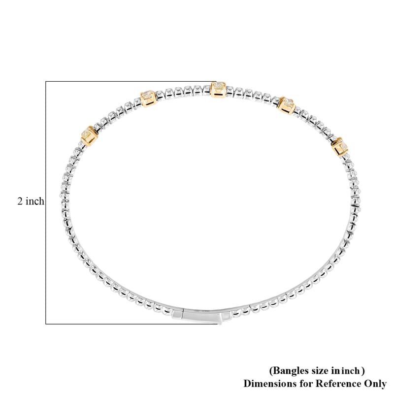 Modani Closeout Deal 14K White and Yellow Gold Natural Yellow and White Diamond (SI) Bangle Bracelet (6.75 In) (4.35 g) 0.90 ctw