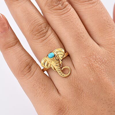 D'Joy Sleeping Beauty Turquoise 0.20 ctw Ring in 18K Yellow Gold Plated Sterling Silver (Size 10.0)