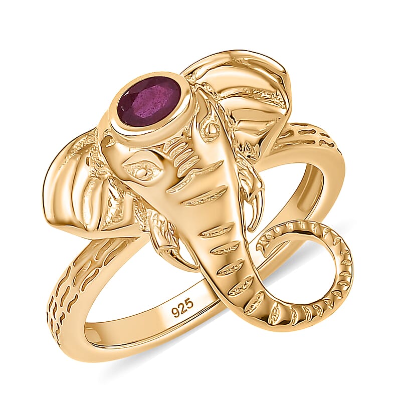 D'Joy African Ruby (FF) 0.20 ctw Ring in 18K Yellow Gold Plated Sterling Silver (Size 10.0)