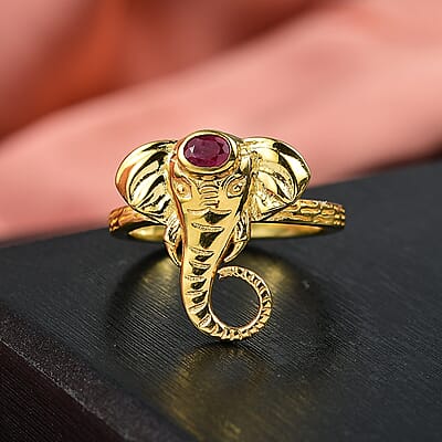 D'Joy African Ruby (FF) 0.20 ctw Ring in 18K Yellow Gold Plated Sterling Silver (Size 10.0)