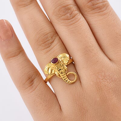 D'Joy African Ruby (FF) 0.20 ctw Ring in 18K Yellow Gold Plated Sterling Silver (Size 10.0)