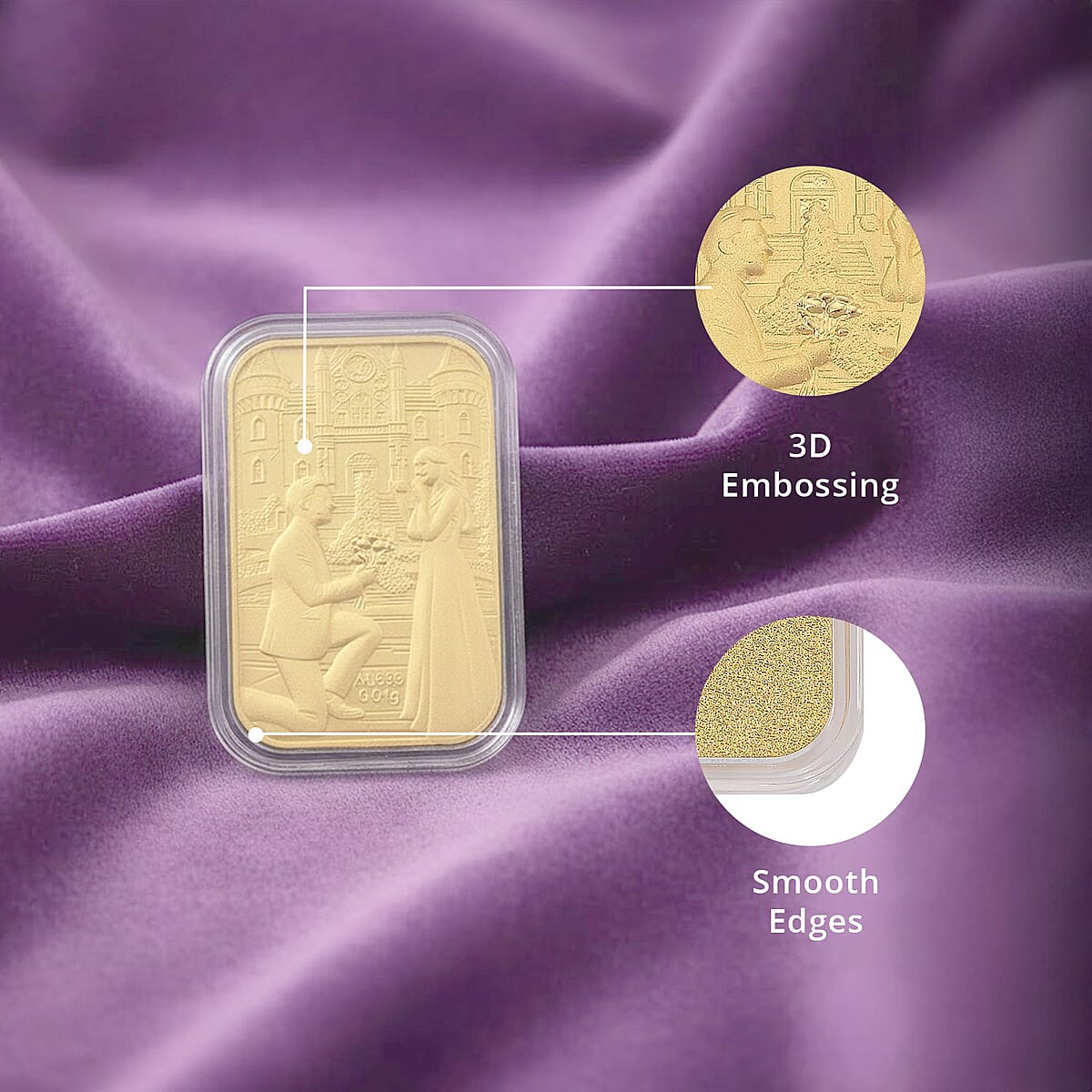 24K Yellow Gold Romantic Proposal Emboss Sheet 10mg image number 3