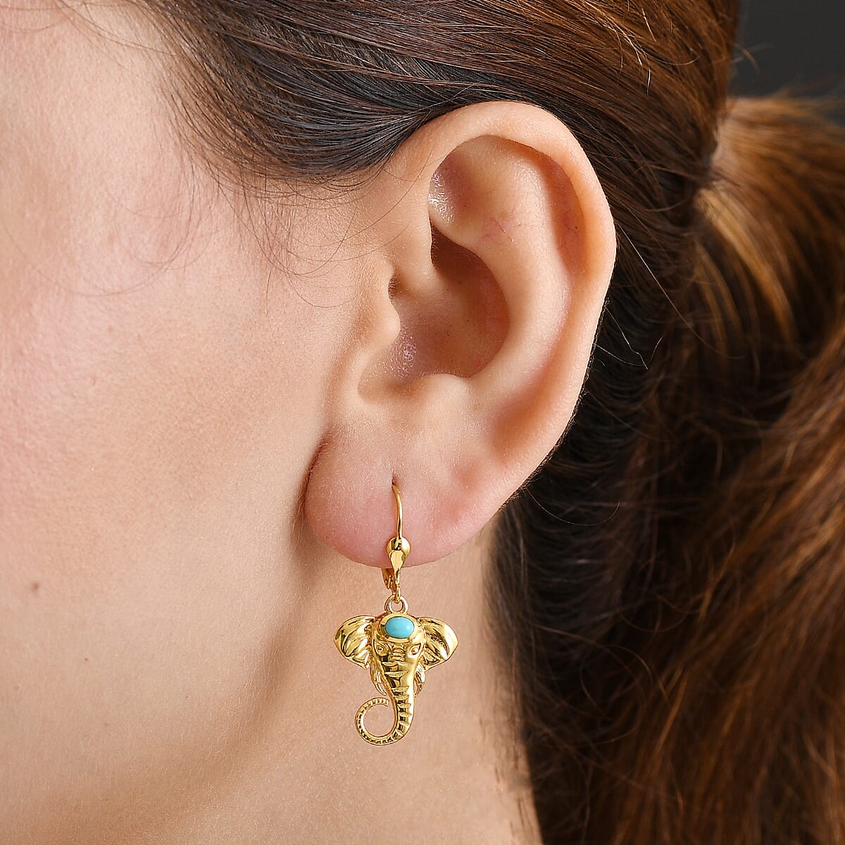 D&rsquo;Joy Premium Sleeping Beauty Turquoise Fancy Earrings in 18K Vermeil YG Over Sterling Silver 0.35 ctw image number 2
