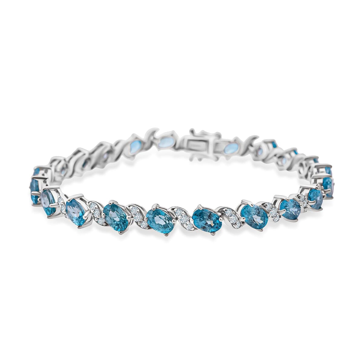 D'Joy Premium Cambodian Blue Zircon and Moissanite 15.50 ctw Whispers in Blue Bracelet in Rhodium Over Sterling Silver (6.50 In) image number 0