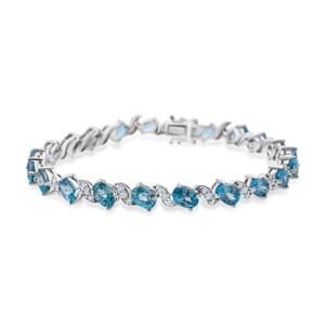 D'Joy Premium Cambodian Blue Zircon and Moissanite 15.50 ctw Whispers in Blue Bracelet in Rhodium Over Sterling Silver (6.50 In)