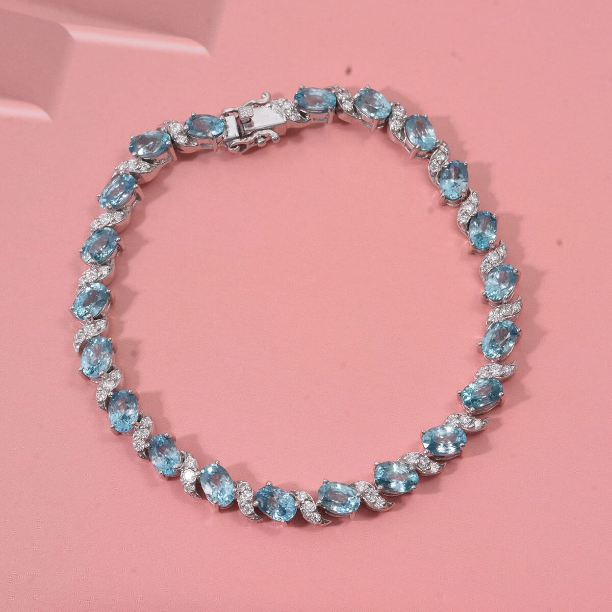 D'Joy Premium Cambodian Blue Zircon and Moissanite 15.50 ctw Whispers in Blue Bracelet in Rhodium Over Sterling Silver (6.50 In) image number 1