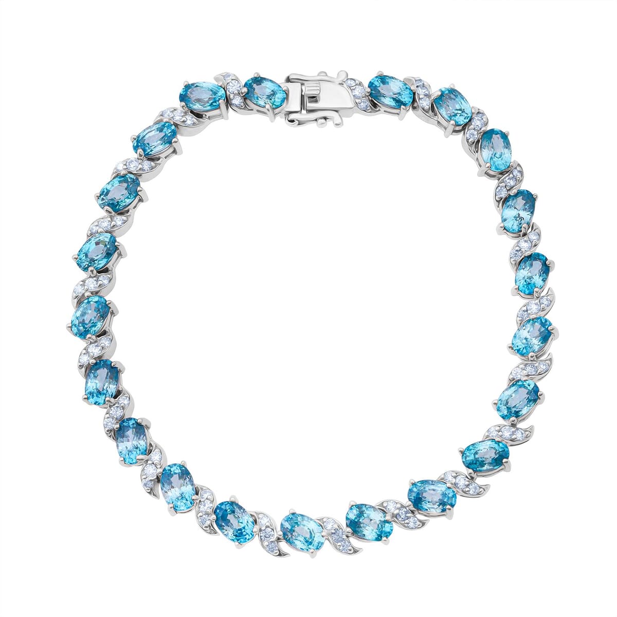 D'Joy Premium Cambodian Blue Zircon and Moissanite 15.50 ctw Whispers in Blue Bracelet in Rhodium Over Sterling Silver (6.50 In) image number 2