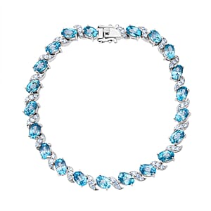 D'Joy Premium Cambodian Blue Zircon and Moissanite 15.50 ctw Whispers in Blue Bracelet in Rhodium Over Sterling Silver (6.50 In)