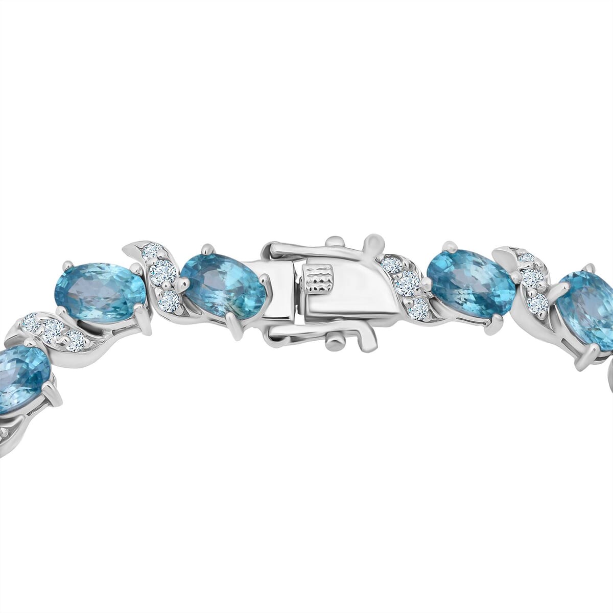 D'Joy Premium Cambodian Blue Zircon and Moissanite 15.50 ctw Whispers in Blue Bracelet in Rhodium Over Sterling Silver (6.50 In) image number 3