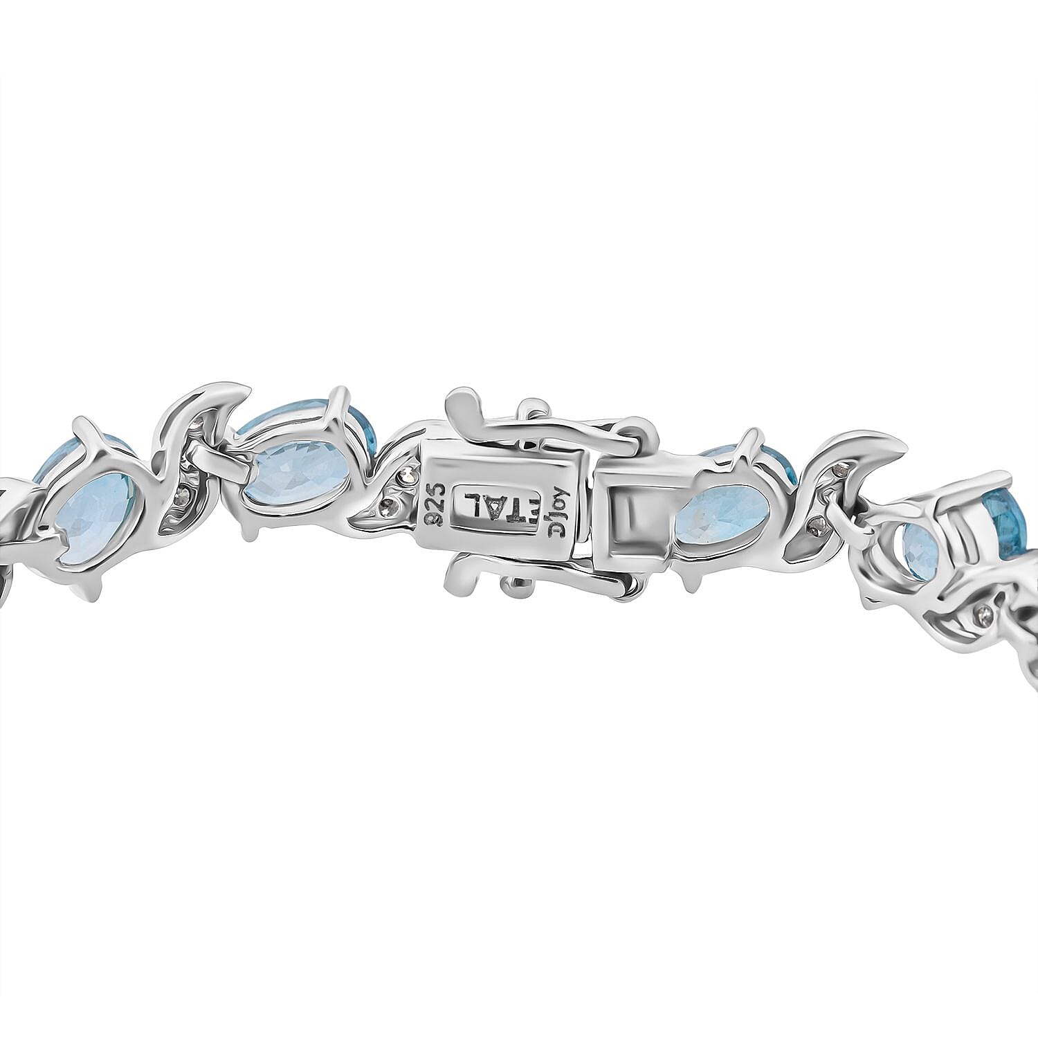 D'Joy Premium Cambodian Blue Zircon and Moissanite 15.50 ctw Whispers in Blue Bracelet in Rhodium Over Sterling Silver (6.50 In)
