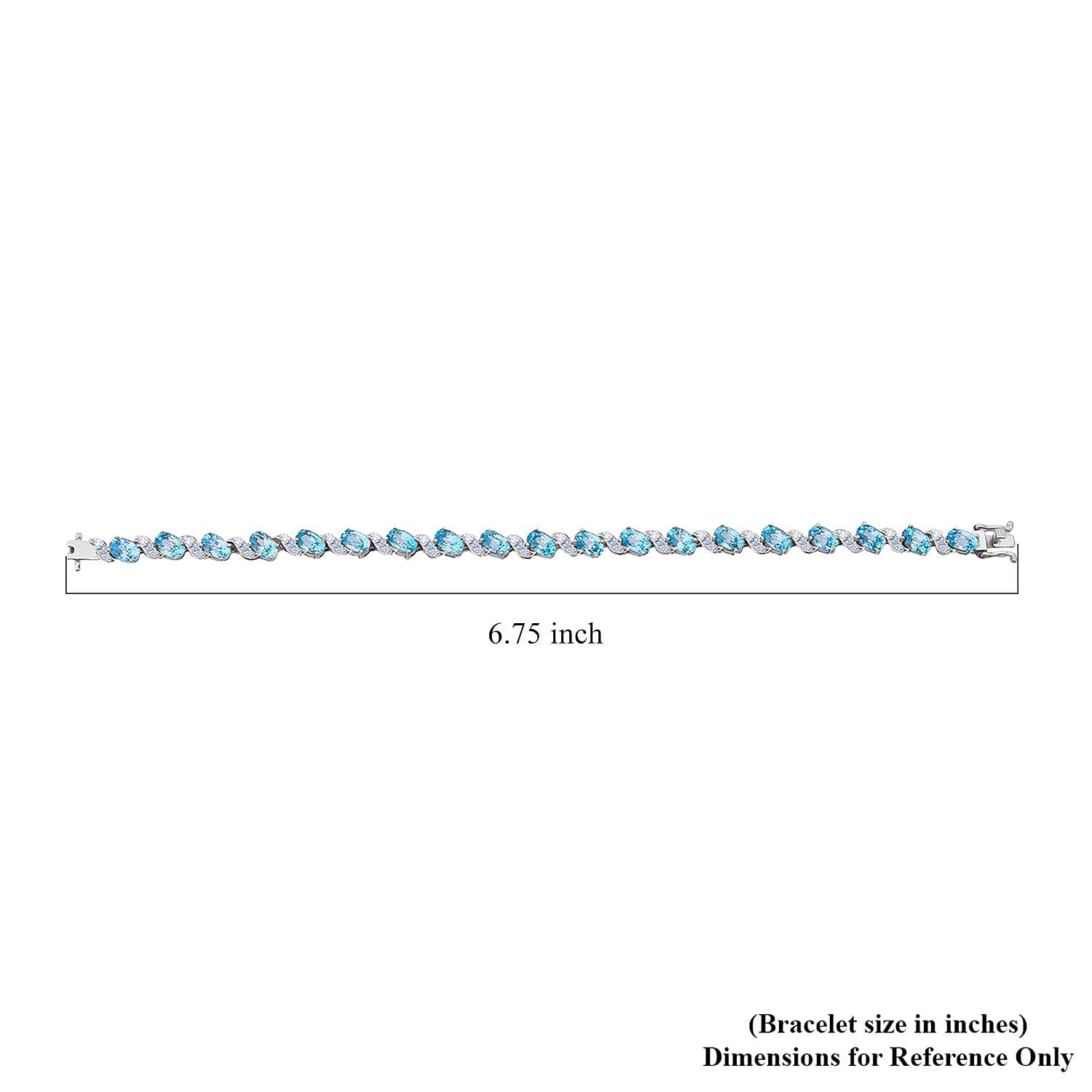 D'Joy Premium Cambodian Blue Zircon and Moissanite 15.50 ctw Whispers in Blue Bracelet in Rhodium Over Sterling Silver (6.50 In)