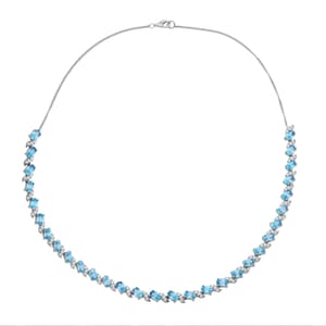 D'Joy Premium Cambodian Blue Zircon and Moissanite 24.90 ctw Whispers in Blue Necklace in Rhodium Over Sterling Silver 18 Inches