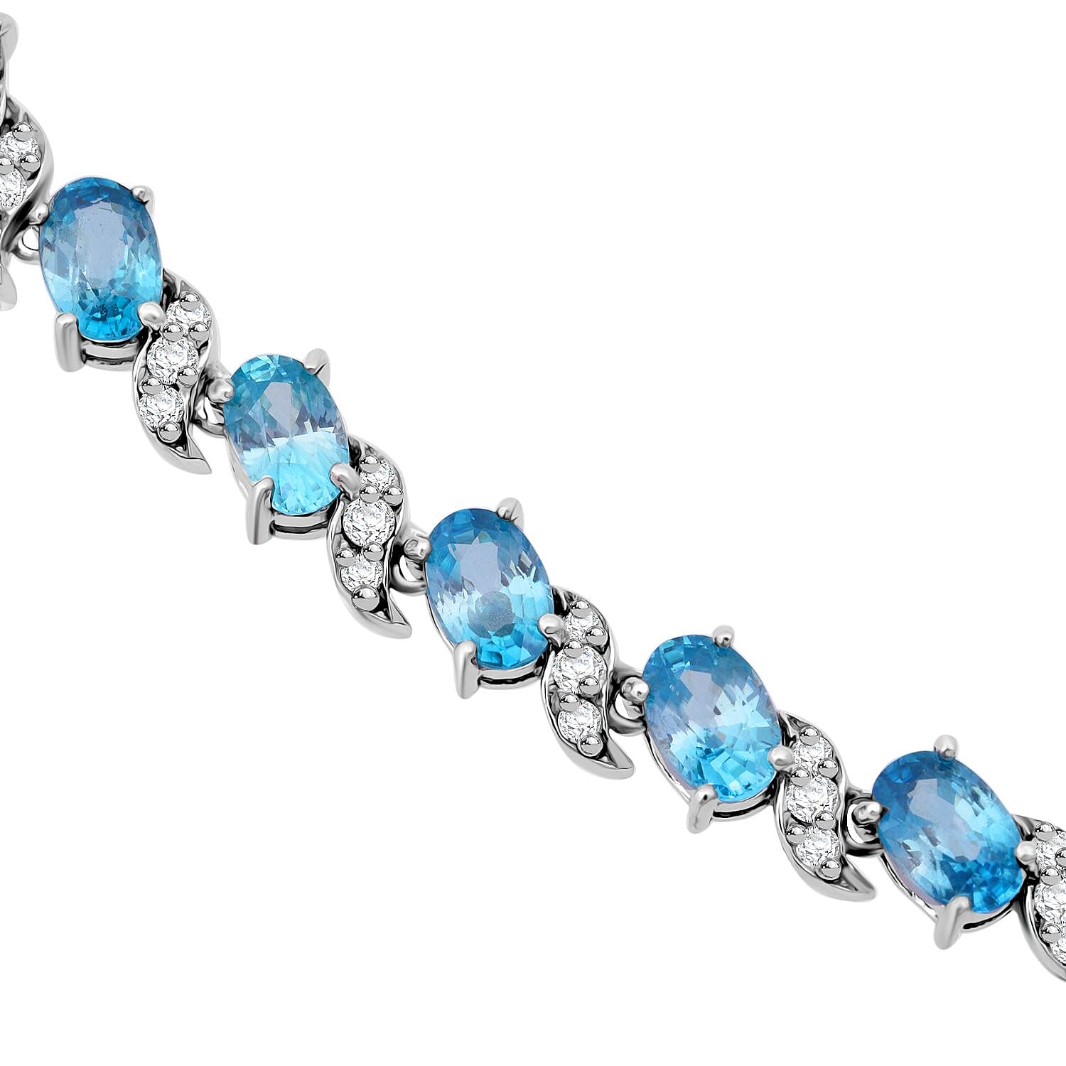 D'Joy Premium Cambodian Blue Zircon and Moissanite 24.90 ctw Whispers in Blue Necklace in Rhodium Over Sterling Silver 18 Inches