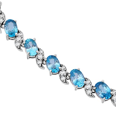 D'Joy Premium Cambodian Blue Zircon and Moissanite 24.90 ctw Whispers in Blue Necklace in Rhodium Over Sterling Silver 18 Inches
