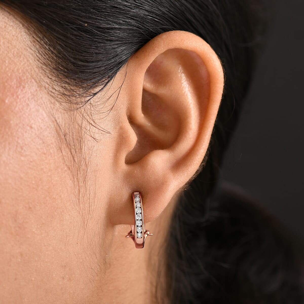 Luxuriant Lab Grown Diamond E-F VS 0.50 ctw Hoop Earrings in 18K Vermeil Rose Gold Over Sterling Silver image number 1