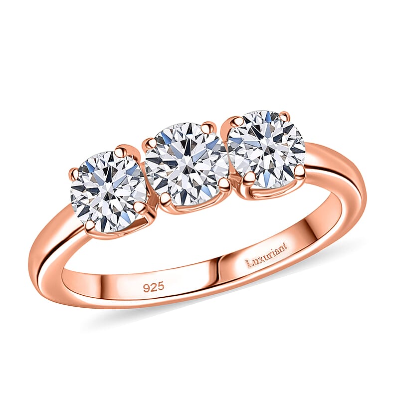 Luxuriant Lab Grown Diamond E-F VS 1.00 ctw 3 Stone Ring in 18K Vermeil Rose Gold Over Sterling Silver (Size 10.0)