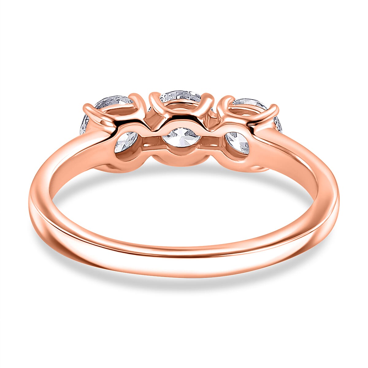 Luxuriant Lab Grown Diamond E-F VS 1.00 ctw 3 Stone Ring in 18K Vermeil Rose Gold Over Sterling Silver (Size 10.0) (Del. in 10-12 Days)
