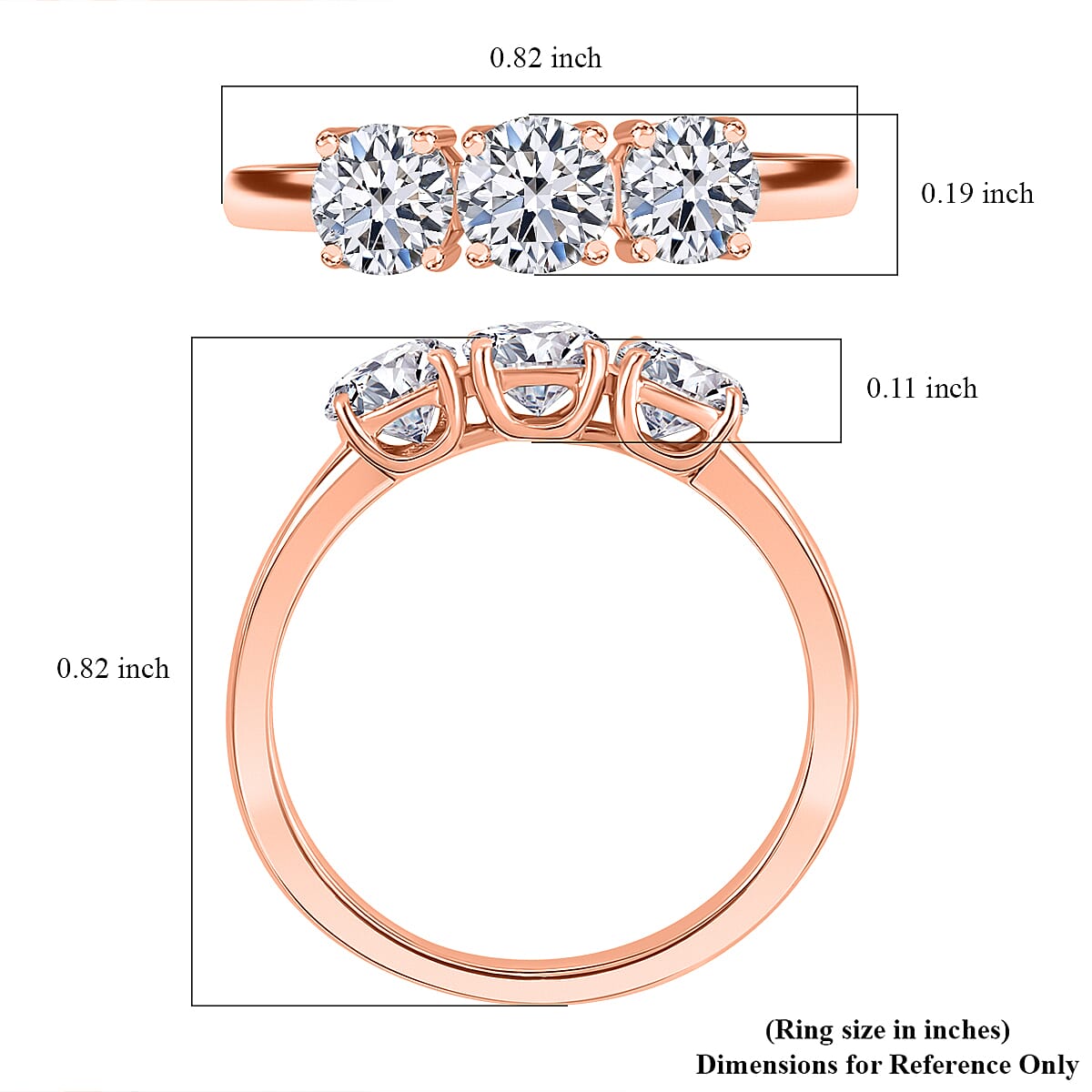 Luxuriant Lab Grown Diamond E-F VS 1.00 ctw 3 Stone Ring in 18K Vermeil Rose Gold Over Sterling Silver (Size 10.0) (Del. in 10-12 Days)