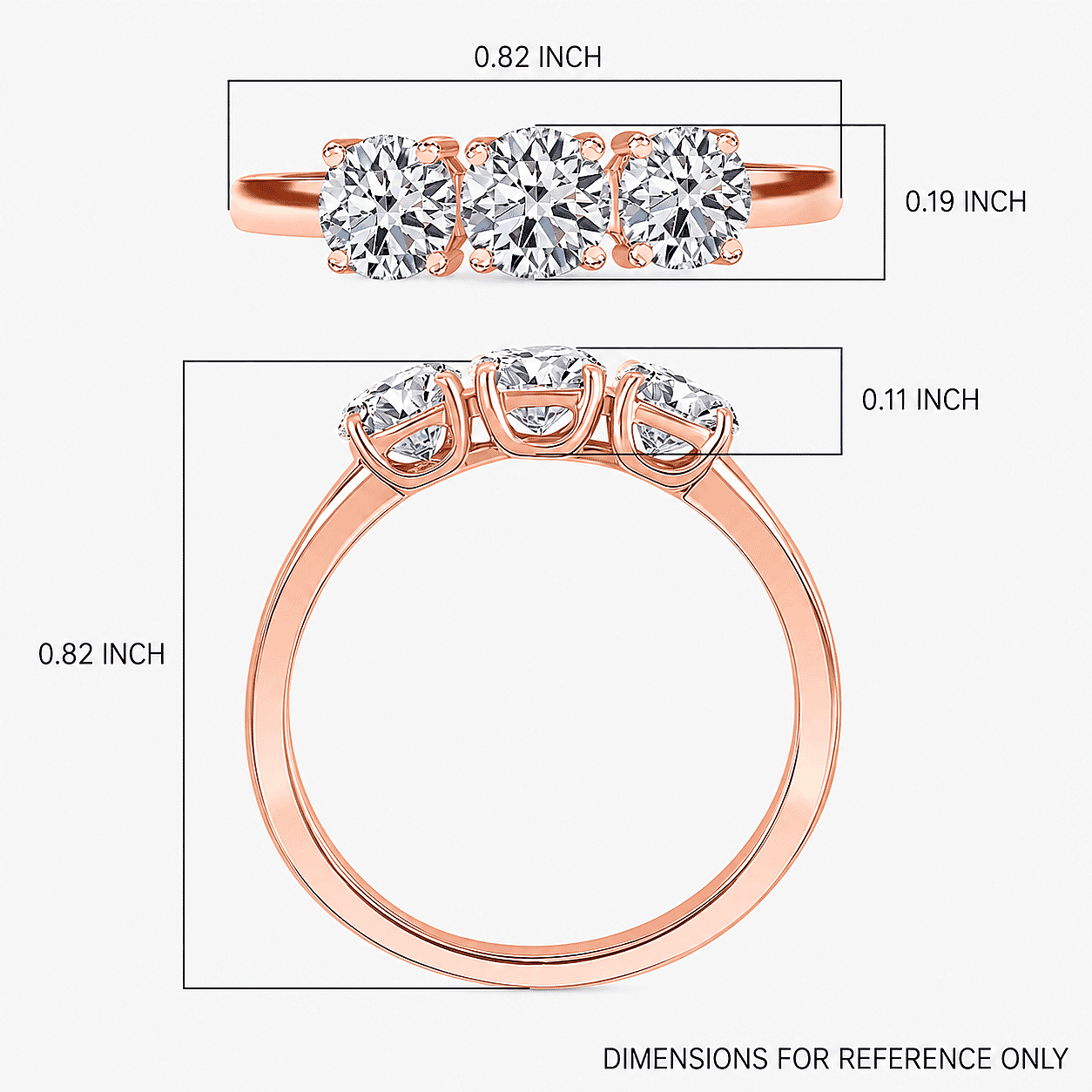 Luxuriant Lab Grown Diamond E-F VS 1.00 ctw 3 Stone Ring in 18K Vermeil Rose Gold Over Sterling Silver (Size 10.0)