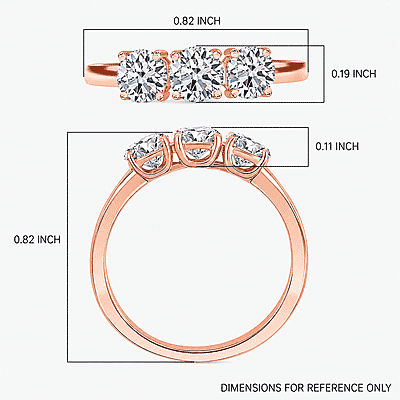 Luxuriant Lab Grown Diamond E-F VS 1.00 ctw 3 Stone Ring in 18K Vermeil Rose Gold Over Sterling Silver (Size 10.0)
