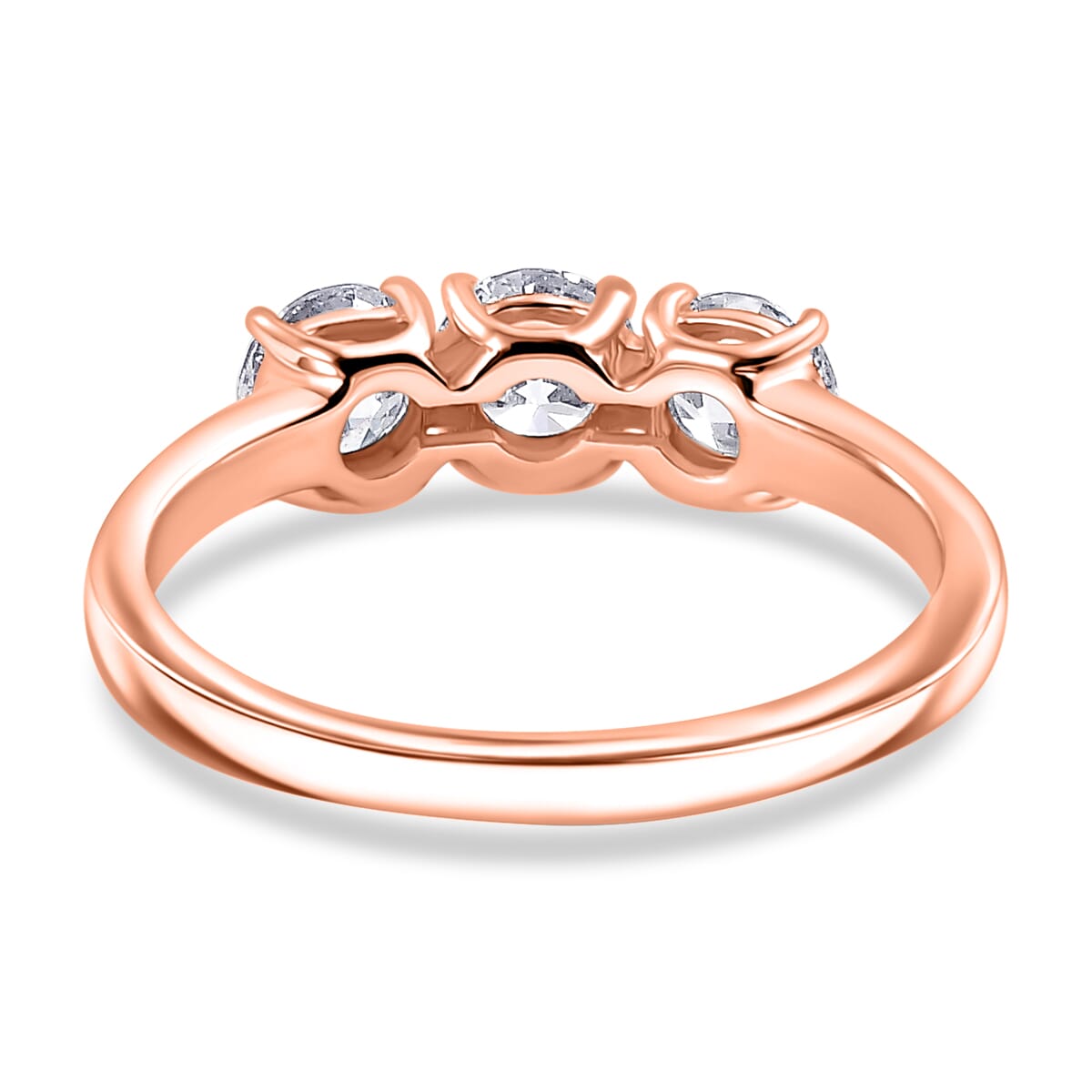 Luxuriant Lab Grown Diamond E-F VS 1.00 ctw 3 Stone Ring in 18K Vermeil Rose Gold Over Sterling Silver (Size 7.5) image number 4