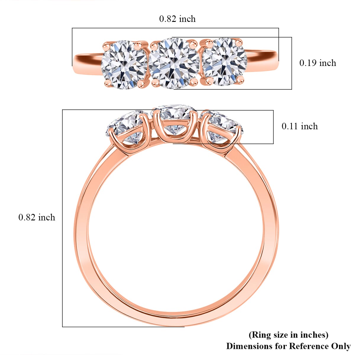 Luxuriant Lab Grown Diamond E-F VS 1.00 ctw 3 Stone Ring in 18K Vermeil Rose Gold Over Sterling Silver (Size 7.5) image number 5