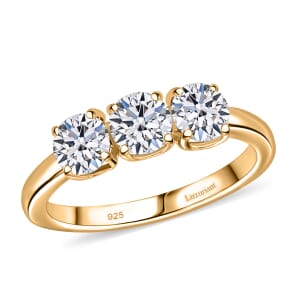 Luxuriant Lab Grown Diamond E-F VS 1.00 ctw 3 Stone Ring in 18K Vermeil Yellow Gold Over Sterling Silver (Size 10.0)