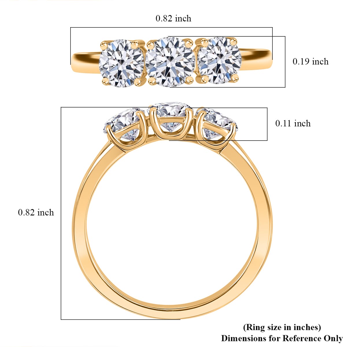Luxuriant Lab Grown Diamond E-F VS 1.00 ctw 3 Stone Ring in 18K Vermeil Yellow Gold Over Sterling Silver (Size 10.0) image number 5