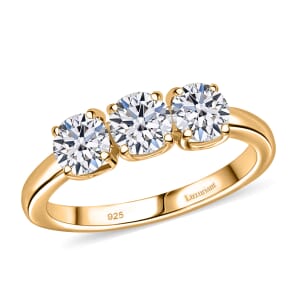 Luxuriant Lab Grown Diamond E-F VS 1.00 ctw 3 Stone Ring in 18K Vermeil Yellow Gold Over Sterling Silver (Size 6.5)