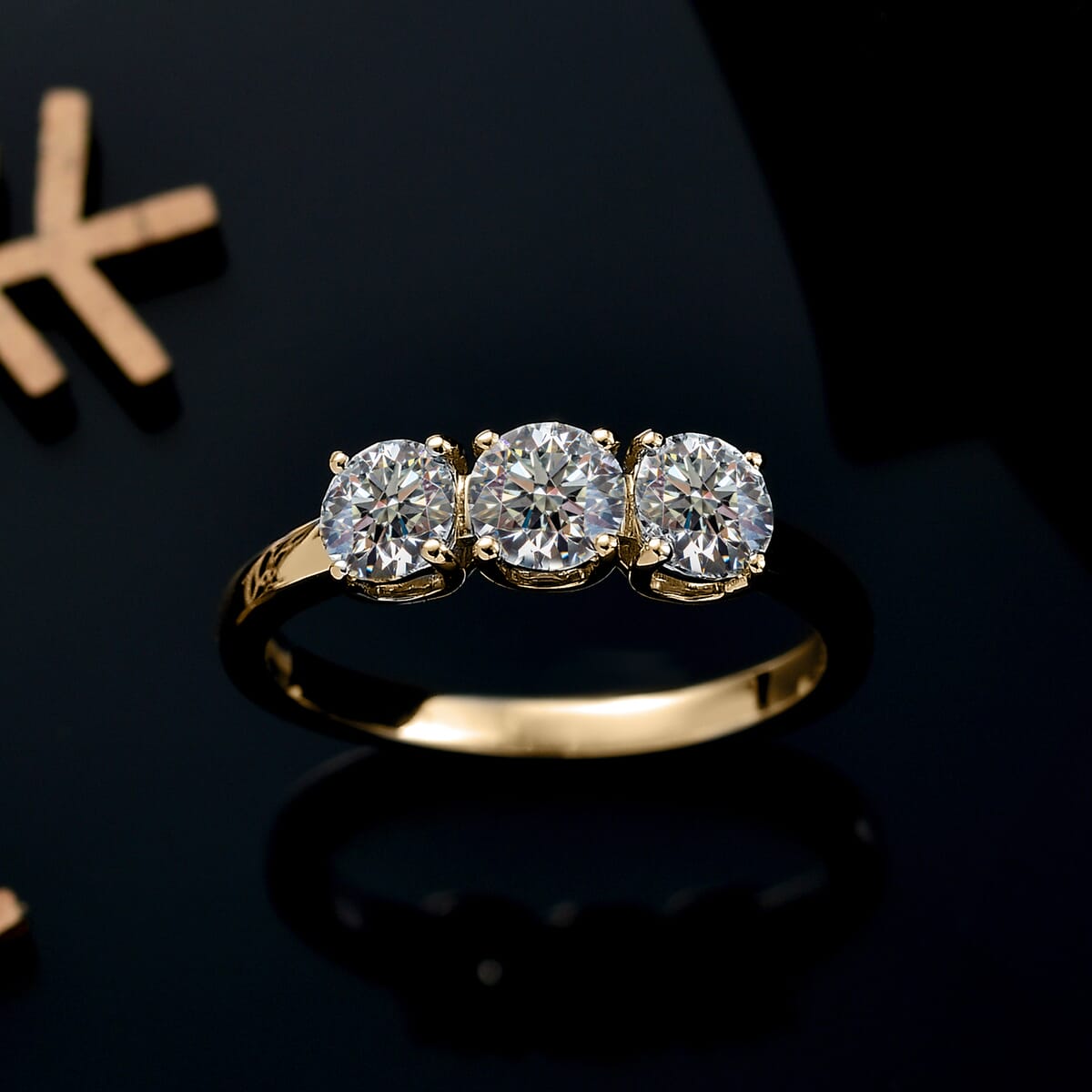 Luxuriant Lab Grown Diamond E-F VS 1.00 ctw 3 Stone Ring in 18K Vermeil Yellow Gold Over Sterling Silver (Size 6.5) image number 1