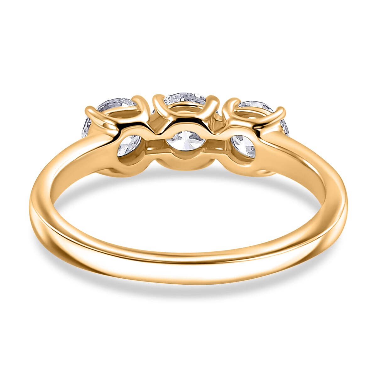Luxuriant Lab Grown Diamond E-F VS 1.00 ctw 3 Stone Ring in 18K Vermeil Yellow Gold Over Sterling Silver (Size 6.5) image number 2