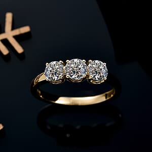 Luxuriant Lab Grown Diamond E-F VS 1.00 ctw 3 Stone Ring in 18K Vermeil Yellow Gold Over Sterling Silver (Size 9.0)