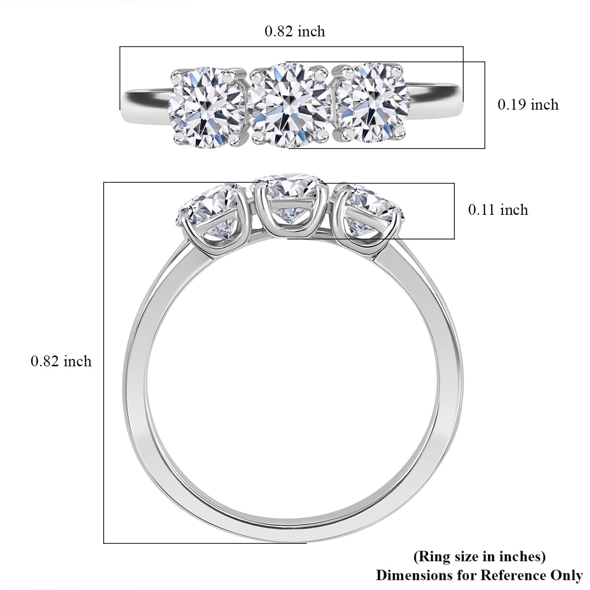 Luxuriant Lab Grown Diamond E-F VS 1.00 ctw 3 Stone Ring in Rhodium Over Sterling Silver (Size 10.0) image number 5